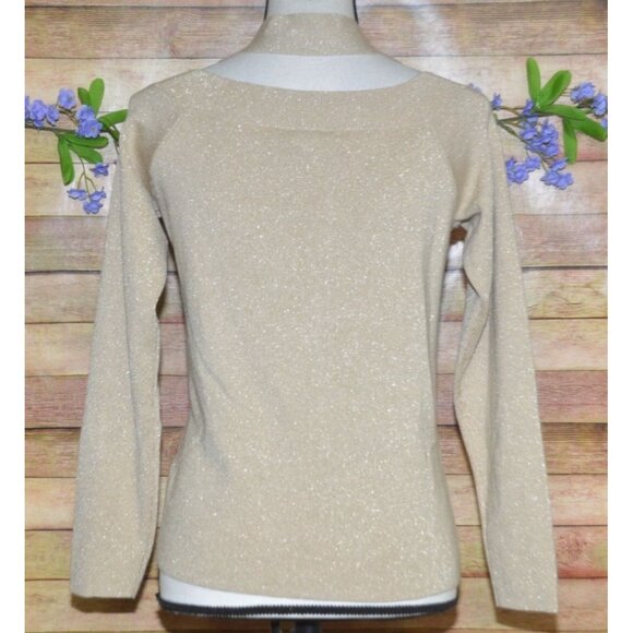 Vince Camuto Ladies M Gold Metallic V-Neck Sweater Size M Holiday Parties - Picture 5 of 9